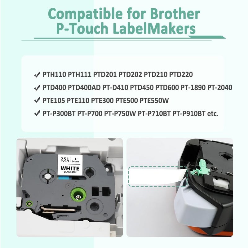 تور كولور شريط ملصقات مصفح من Topcolor 6 عبوات Tz 24 مم 0.94 بوصة متوافق مع Brother Tze-151 Tze-251 Tze-451 Tze-551 Tze-651 Tze-751 PTouch Tze شريط 1 بوصة لـ PTD610BT PTD600 PTP710BT PTP750W PTP910BT PTP700 - Image 4
